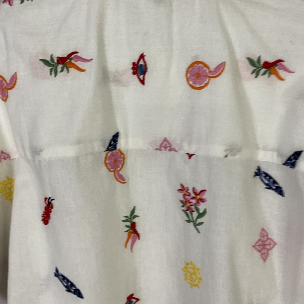 Caroline Constas White Crop Button Up Embroidered Top Med Summer Print Linen - Picture 10 of 13